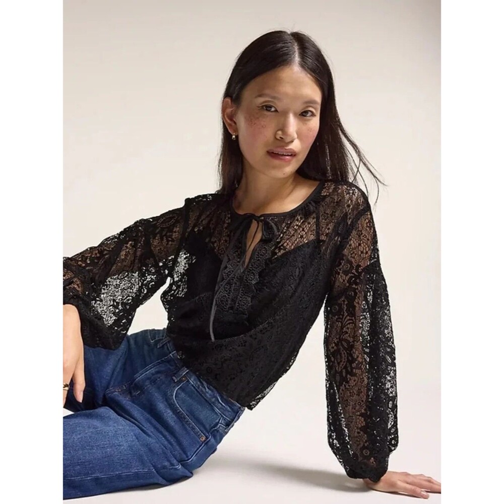 NEW OLD NAVY x ANNA SUI Black Lace Peasant Top & Tank Boho Sheer Feminine SMALL